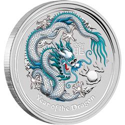 Stříbrná mince Lunární Série II - Rok Draka 2012 - 1 OZ (Austrálie) kolorovaná edice ANA COIN SHOW SPECIAL