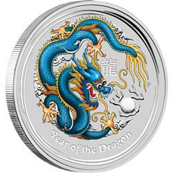 Stříbrná mince Lunární Série II - Rok Draka 2012 - 1 OZ (Austrálie) kolorovaná edice SYDNEY ANDA COIN SHOW SPECIAL