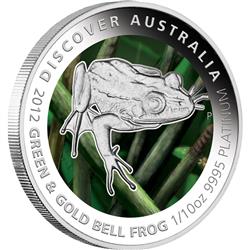 Platinová mince - 2012 Discover Australia - Green and Gold Bell Frog 1/10oz Proof - Líc