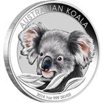 Stříbrná mince -AUSTRALIAN KOALA kolorovaná 2014 1 OZ - Líc