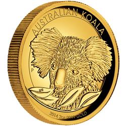 Zlatá mince Australská Koala 2014 2 oz Proof High Relief - Líc