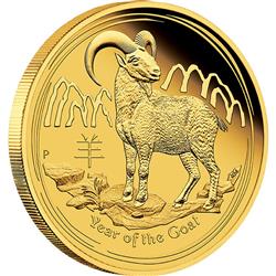 Australská Lunární Série II 2015 rok kozy 1 oz Gold Proof - Líc