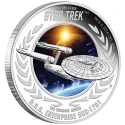 Stříbrná mince Star Trek The Original -  USS Enterprise NCC-1701 Starship 1oz  Proof 2015 - Líc