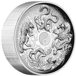 Stříbrná mince - Čínské starověké mýtické bytosti 2015 5 oz Proof High Relief - Líc